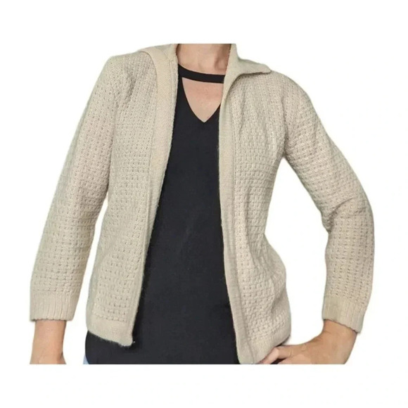 Vintage Bams San Francisco Beige Waffle Knit Open Front Cardigan - Picture 7 of 8